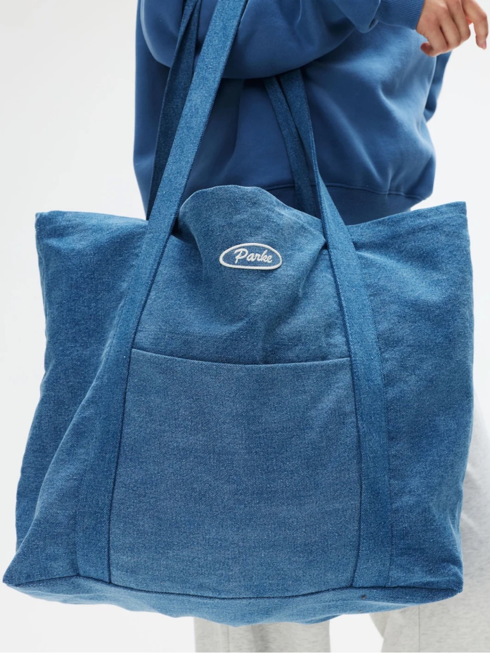 New Parke Vintage Denim Blue Patch Tote